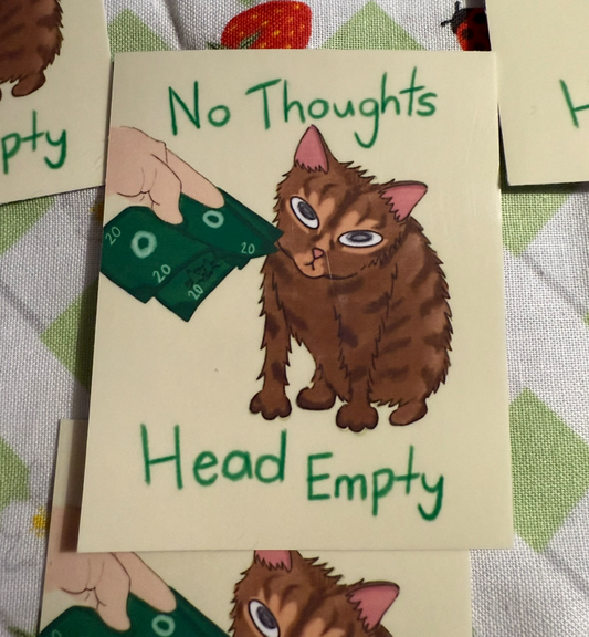 No Thoughts Cat Sticker