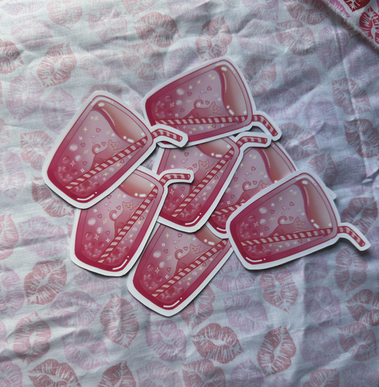 Pink Boba Cat Chill Drink Sticker