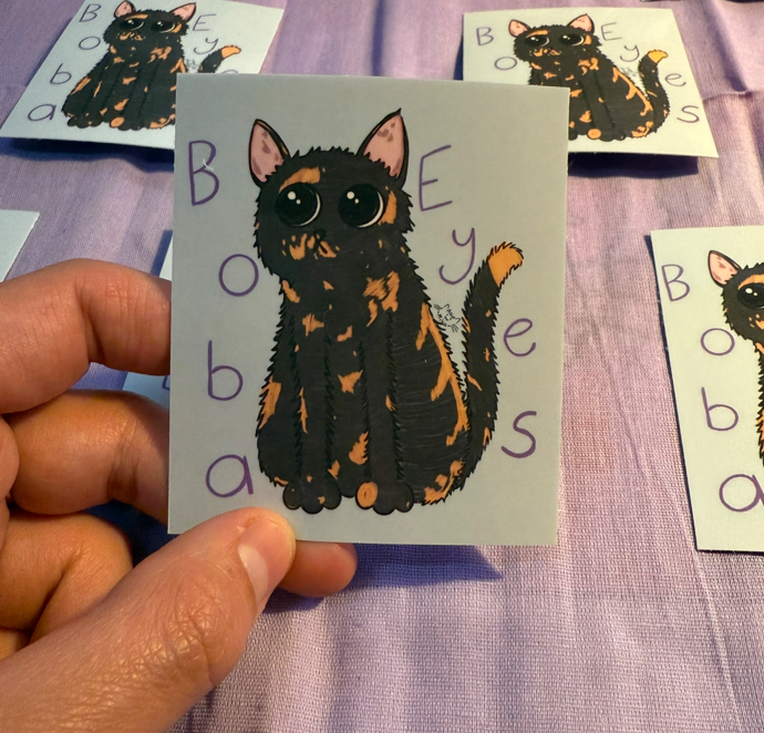 Boba Eyes Cat Sticker